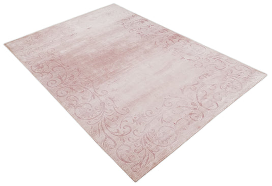 Hand Woven and Carved Pink Floral Art Silk Rug, 4x6 and 6x9