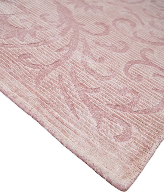 Hand Woven and Carved Pink Floral Art Silk Rug, 4x6 and 6x9