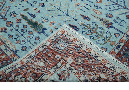 Traditional Handknotted Tree of Life Oriental Oushak Rug, Sky Blue and Rust | NCP2747