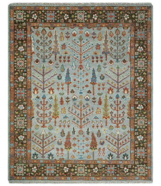 Tree of Life Hand Knotted Traditional Persian Vintage Oushak Wool Rug, Silver, Brown and Rust | NCP2757