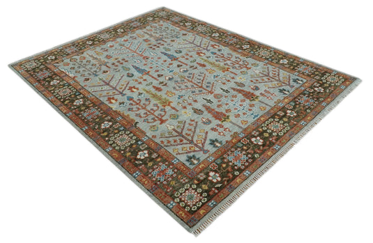 Tree of Life Hand Knotted Traditional Persian Vintage Oushak Wool Rug, Silver, Brown and Rust | NCP2757