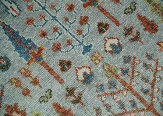 Tree of Life Hand Knotted Traditional Persian Vintage Oushak Wool Rug, Silver, Brown and Rust | NCP2757