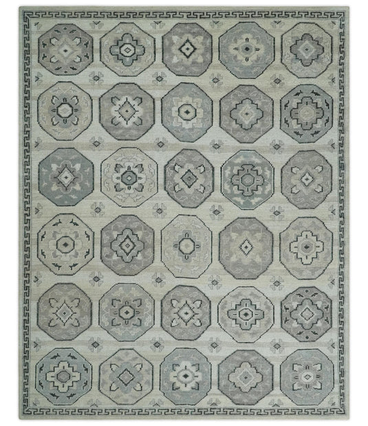 Hand Knotted Turkish Traditional Antique Persian Low Pile Area Rug, Silver, Beige and Gray | NCP2758