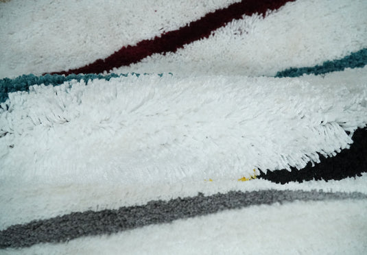 Hand Woven Soft White with Multicolored Stripes Plush 3x5, 4x6 and 5x7 Shaggy Area Rug | SHAG2