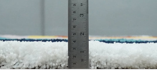 Hand Woven Soft White with Multicolored Stripes Plush 3x5, 4x6 and 5x7 Shaggy Area Rug | SHAG4