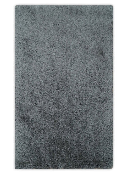 Hand Woven Soft Solid Plush 3x5, 4x6 and 5x7 Dark grey Shaggy Area Rug | SHAG8