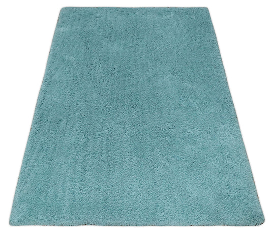 Hand Woven Soft Solid Plush 3x5, 4x6 and 5x7 Blue Shaggy Area Rug | SHAG12