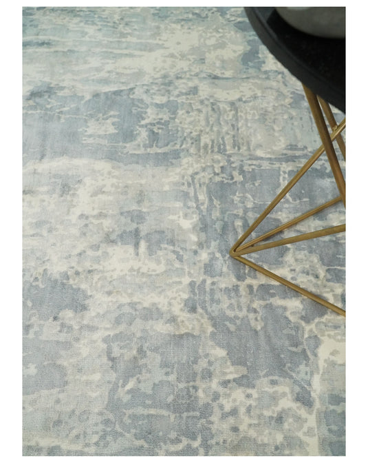 Abstract Modern Bamboo Silk Area Rug, Living Room Rug, Bedroom rug and Dinning room Rug, Beige and grey, 8x10