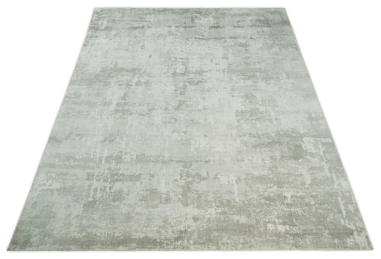 Abstract Modern Bamboo Silk Area Rug, Living Room Rug, Bedroom rug and Dinning room Rug, Ivory and Camel, 8x10