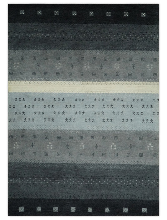 Hand Knotted modern Black, Charcoal, silver Lori Gabbeh Traditional Antique Southwestern rug, 6X8