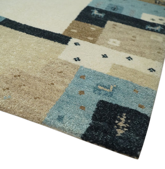 Hand Knotted Ivory with multicolored stripes Gabbeh Traditional Antique Southwestern rug, 6X8