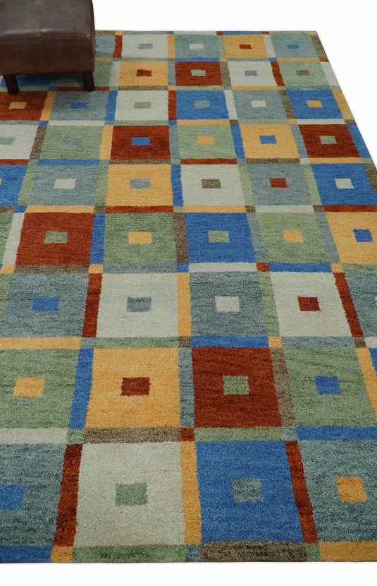 Hand Knotted Multicolored square blocks Gabbeh Traditional Antique Southwestern rug, 5X8