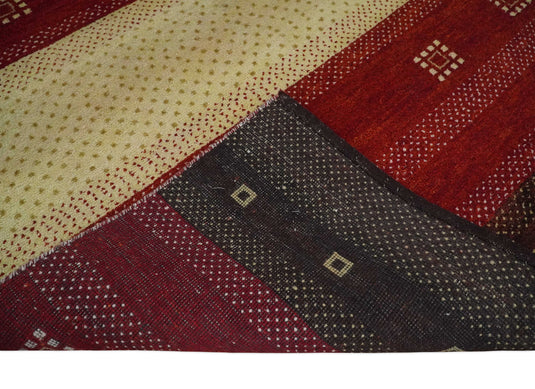 Hand Knotted modern Beige, Maroon and Brown Lori Gabbeh Traditional Antique Southwestern rug, 6X8 |