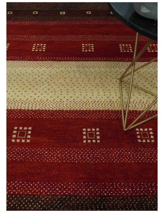 Hand Knotted modern Beige, Maroon and Brown Lori Gabbeh Traditional Antique Southwestern rug, 6X8 |