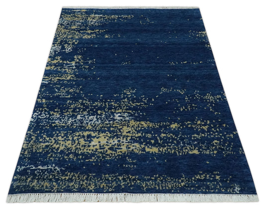 Hand Knotted Blue, beige and Ivory Abstract design Lori Gabbeh Traditional Antique Southwestern rug, 4x6