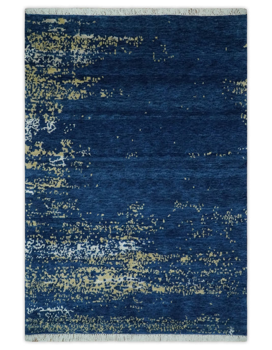 Hand Knotted Blue, beige and Ivory Abstract design Lori Gabbeh Traditional Antique Southwestern rug, 4x6