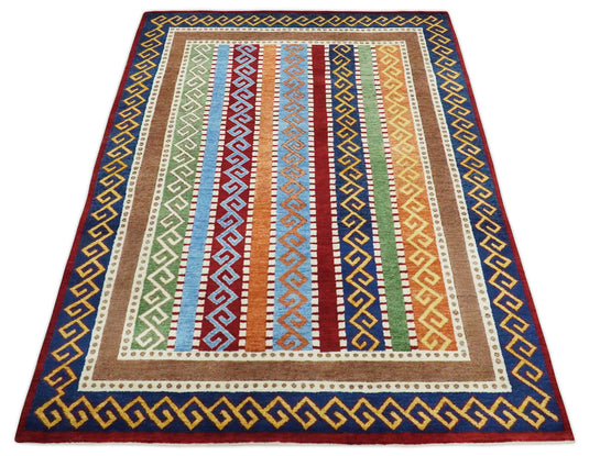Hand Woven Multicolored stripe Wool southwestern Gabbeh area rug