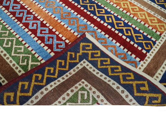 Hand Woven Multicolored stripe Wool southwestern Gabbeh area rug