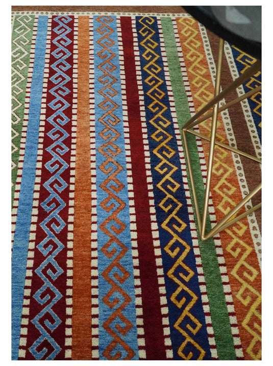 Hand Woven Multicolored stripe Wool southwestern Gabbeh area rug