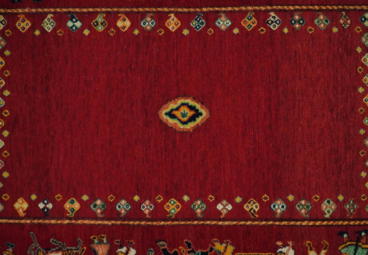 Hand Woven Maroon Indian wedding design Antique Wool area rug, 5x7