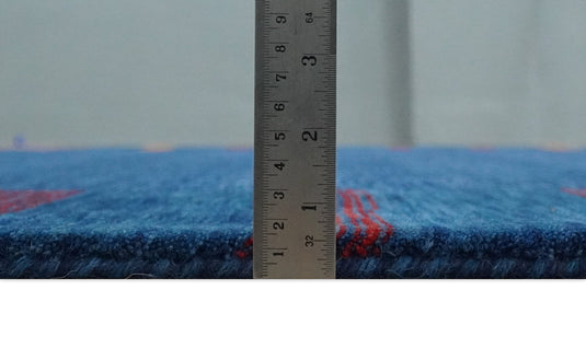 Hand Woven Blue and Peach Wool southwestern Lori Gabbeh area rug, 6x8 |KNT22