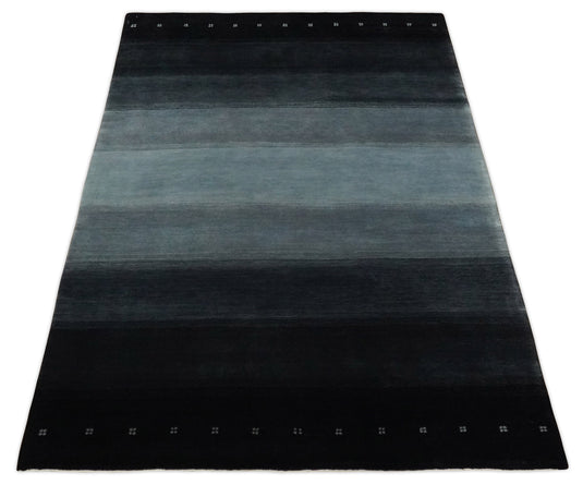 Hand Woven Ombre Black, Charcoal and Grey Striped southwestern Lori Gabbeh area rug, 5x7