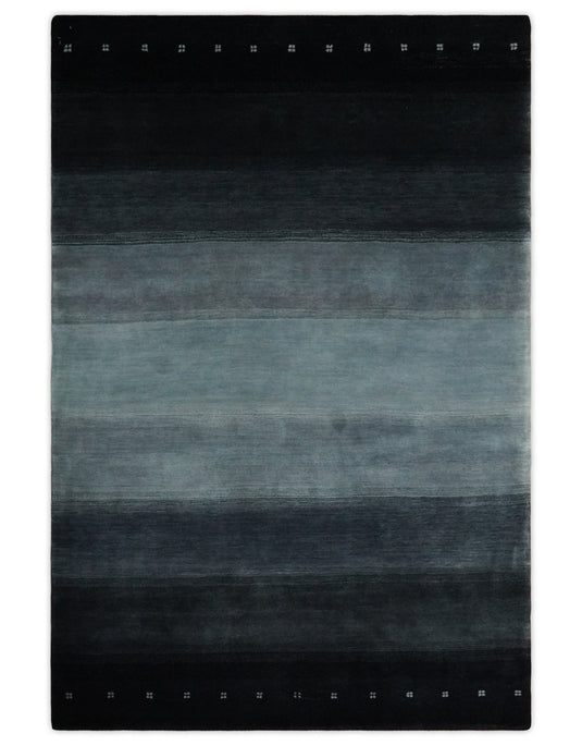 Hand Woven Ombre Black, Charcoal and Grey Striped southwestern Lori Gabbeh area rug, 5x7