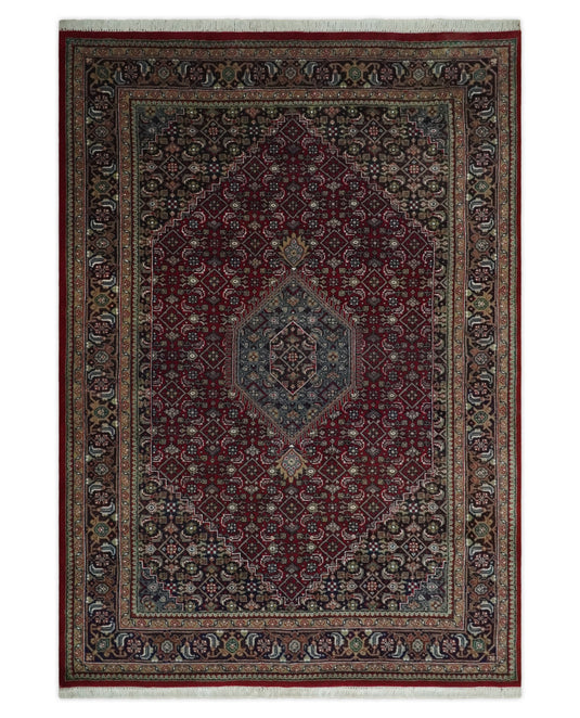 Hand knotted Antique Maroon, Black and Blue Traditional Medallion Wool area rug, 5x7