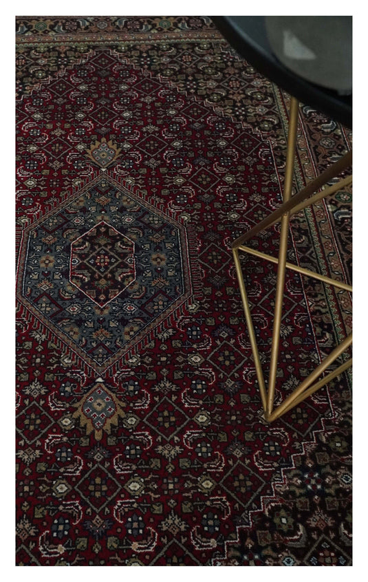 Hand knotted Antique Maroon, Black and Blue Traditional Medallion Wool area rug, 5x7