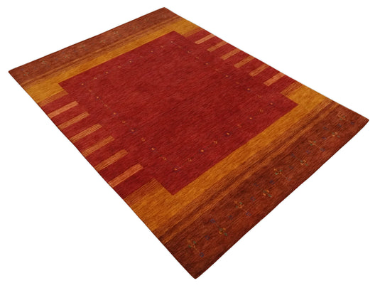 Hand Woven Red, Gold and Brown Wool southwestern Lori area rug, 6x8