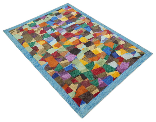 Hand Woven Multicolored abstract design Wool southwestern area rug, 5x7  |KNT35