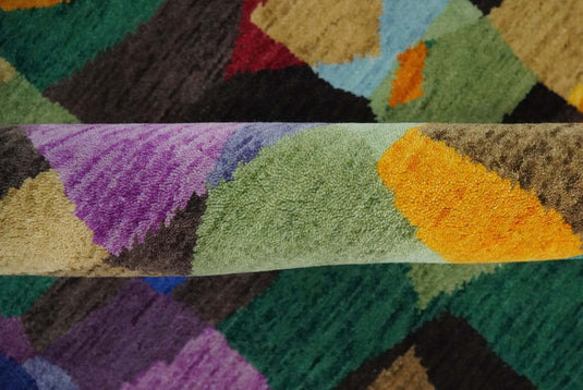 Hand Woven Multicolored abstract design Wool southwestern area rug, 5x7  |KNT35