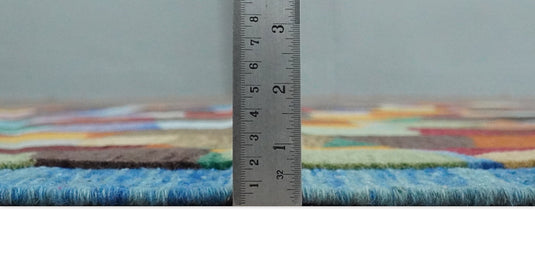 Hand Woven Multicolored abstract design Wool southwestern area rug, 5x7  |KNT35