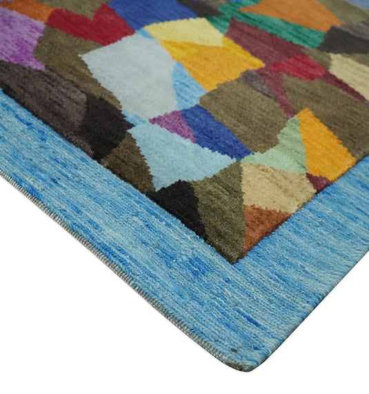 Hand Woven Multicolored abstract design Wool southwestern area rug, 5x7  |KNT35
