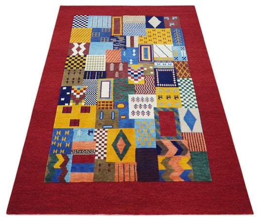 Hand Woven Multicolor Shapes Abstract Wool Southwestern Lori Gabbeh Rug| KNT36