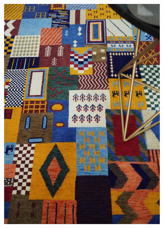 Hand Woven Multicolor Shapes Abstract Wool Southwestern Lori Gabbeh Rug| KNT36