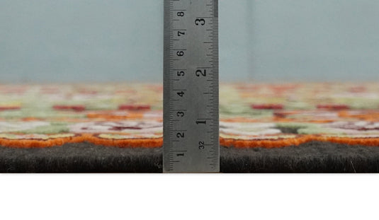 Flatwoven Soumak Black with multicolored Floral design Wool area rug, 5x7 |KNT39