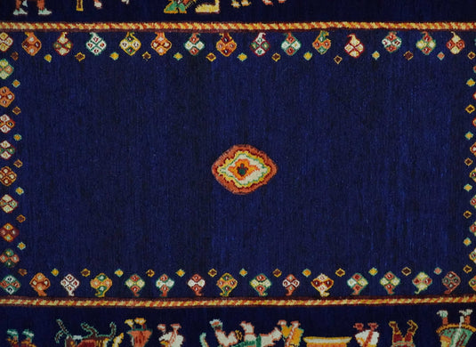 Hand Woven Navy Blue Indian wedding design Antique Wool area rug, 5x7 |KNT40