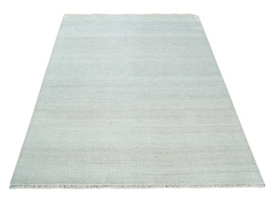 8x10 Hand Knotted Silver, Ivory and Grey Trellis Scandinavian Rug Made with Fine Wool |CP955810