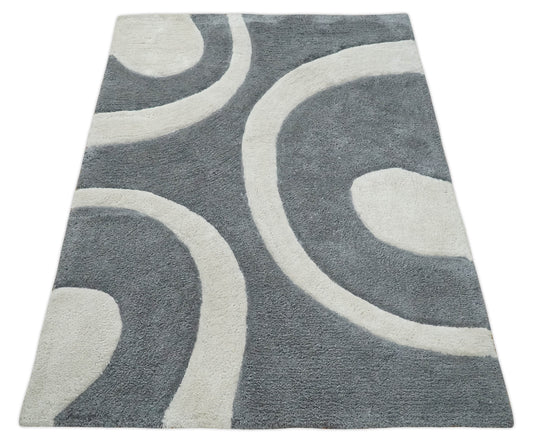 Hand Woven Soft grey and White Plush 3x5, 4x6 and 5x7 Shaggy Area Rug | SHAG6