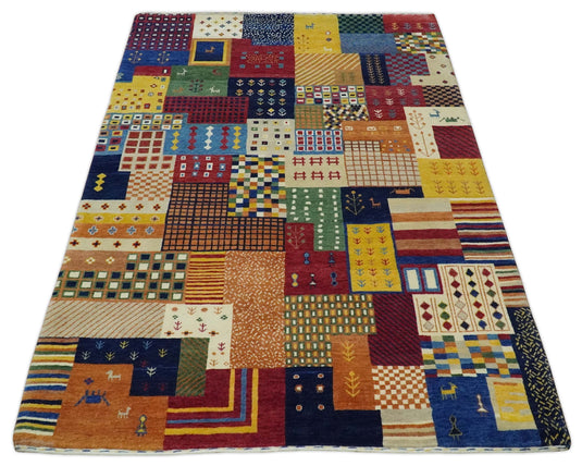 Handknotted Multicolored Shapes Modern Wool area rug, 5x7 |KNT47