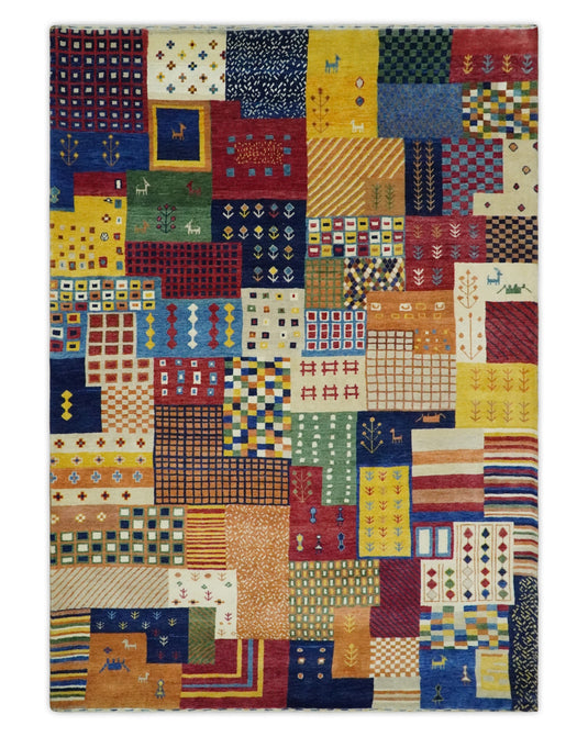 Handknotted Multicolored Shapes Modern Wool area rug, 5x7 |KNT47