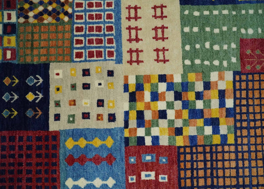 Handknotted Multicolored Shapes Modern Wool area rug, 5x7 |KNT47