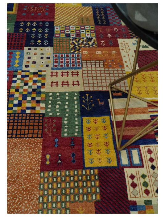 Handknotted Multicolored Shapes Modern Wool area rug, 5x7 |KNT47