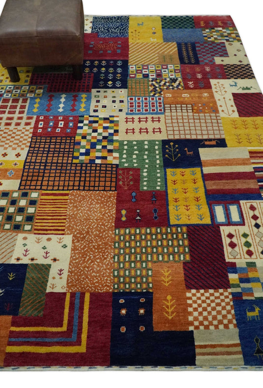 Handknotted Multicolored Shapes Modern Wool area rug, 5x7 |KNT47