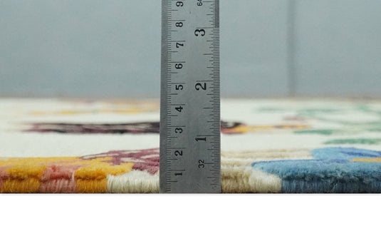 Handknotted Soumak Ivory with Multicoloured Butterfly, flowers garden design Wool area rug, 5x7 |KNT48