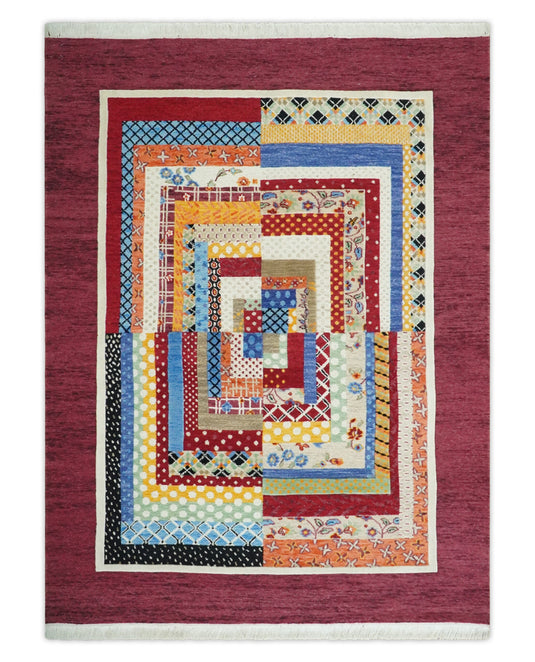 Handknotted Soumak Multicolored Artistic Modern Wool area rug, 5x7 |KNT52