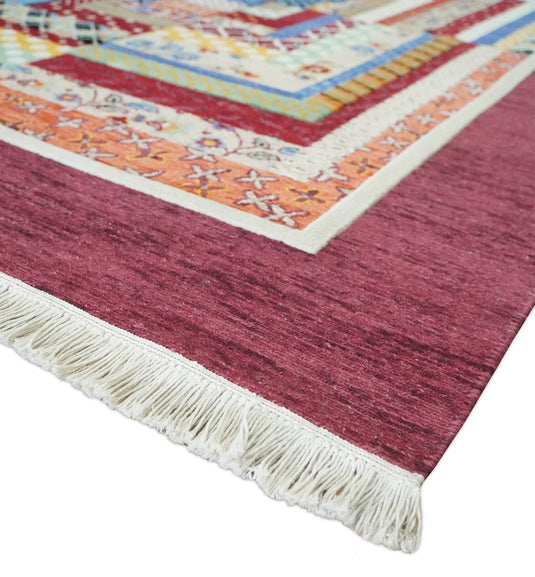 Handknotted Soumak Multicolored Artistic Modern Wool area rug, 5x7 |KNT52