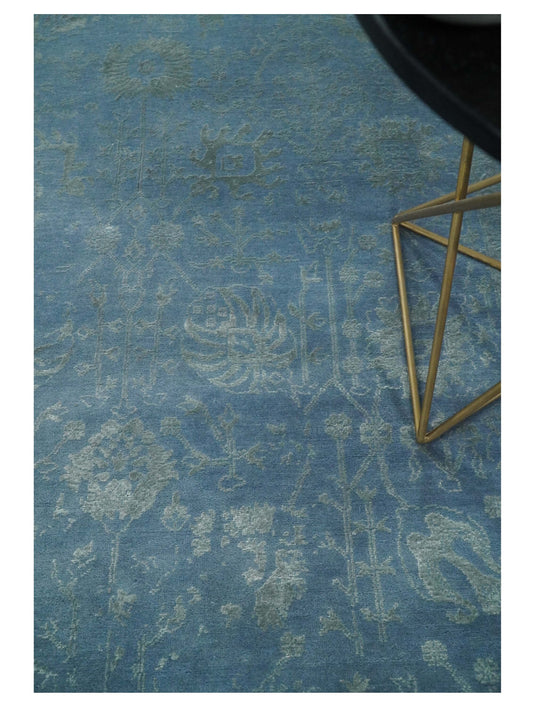 Hand Knotted Blue and Silver Traditional design Antique wool and Silk area rug, 6x9 | AGR169