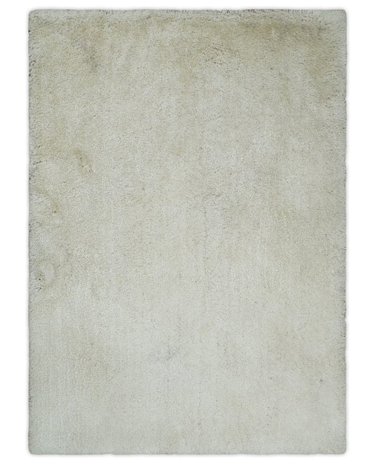 Hand Woven Soft Solid Plush 3x5, 4x6 and 5x7 Ivory Shaggy Area Rug | SHAG1